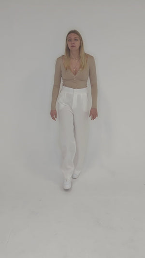 High Waisted Wide Leg Pants - White