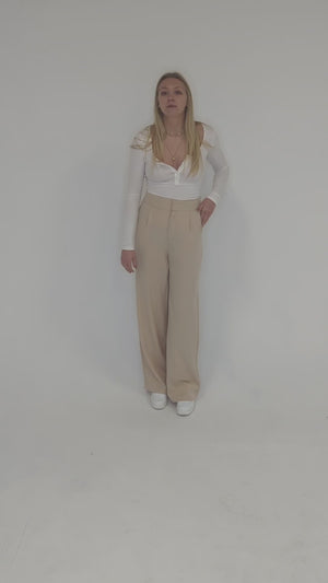 High Waisted Wide Leg Pants - Beige