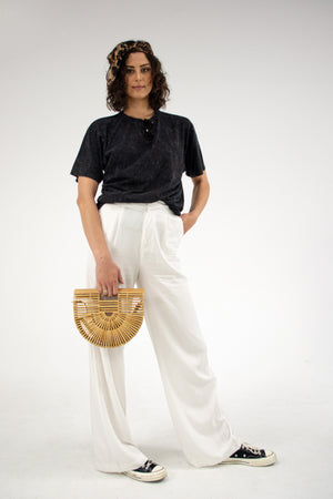 High Waisted Wide Leg Pants - White