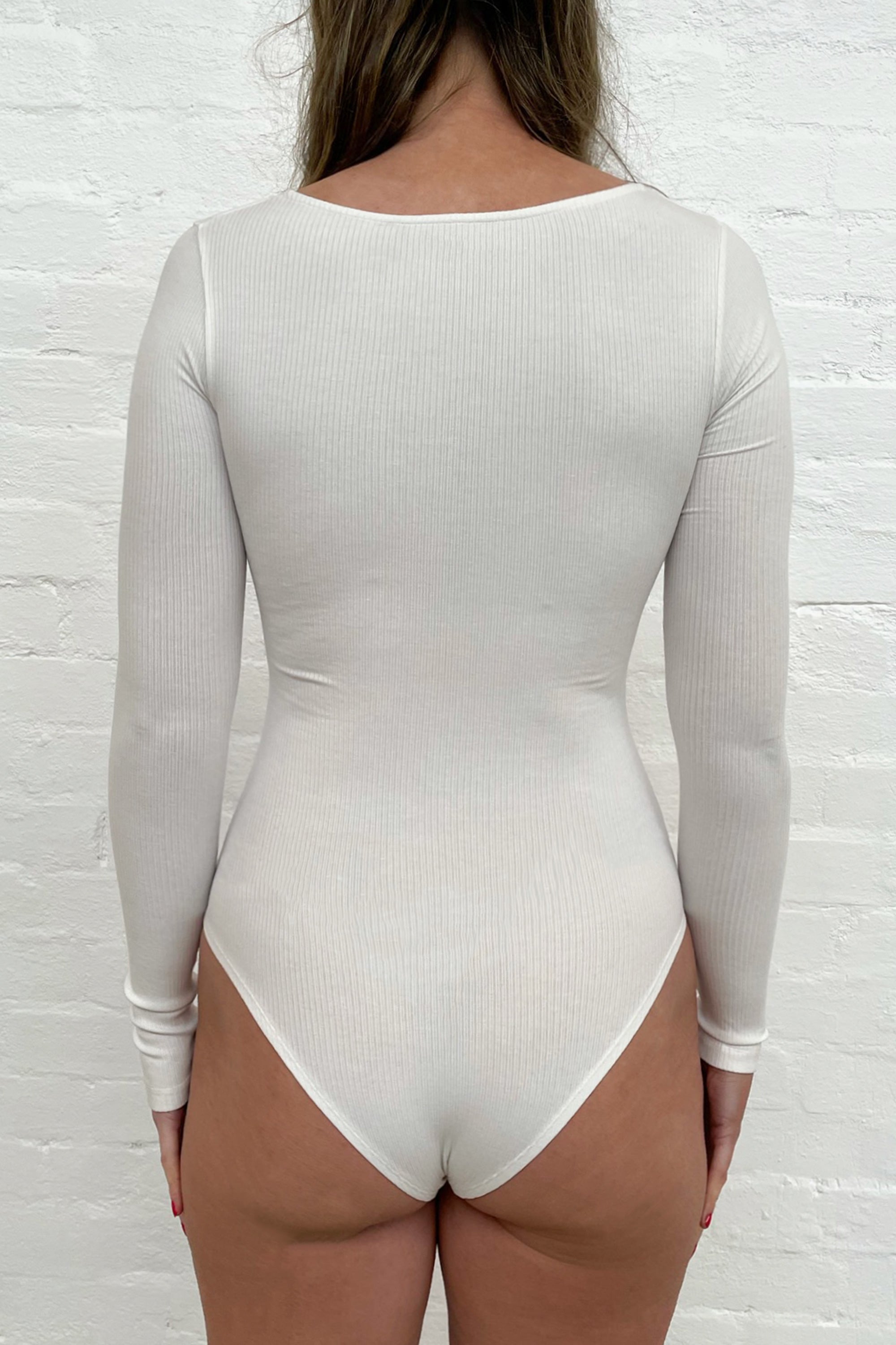 White Long Sleeve Button Down Bodysuit