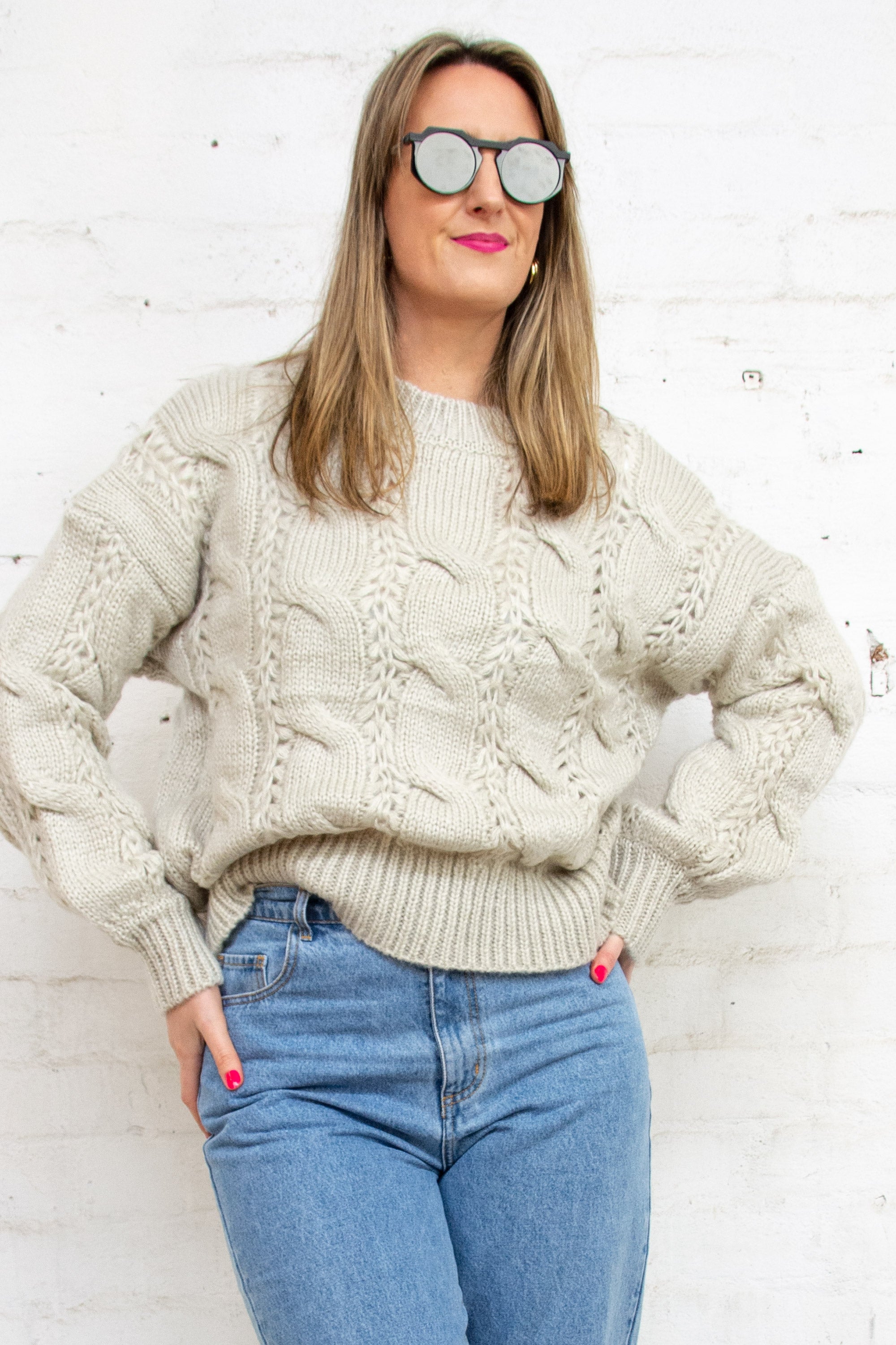 Stone Grey Cable Knit Jumper