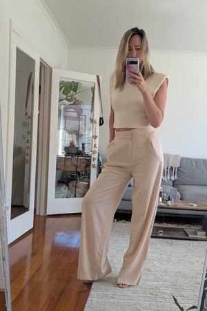 High Waisted Wide Leg Pants - Beige