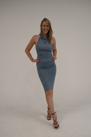 Slate Blue Halter Stretch Dress