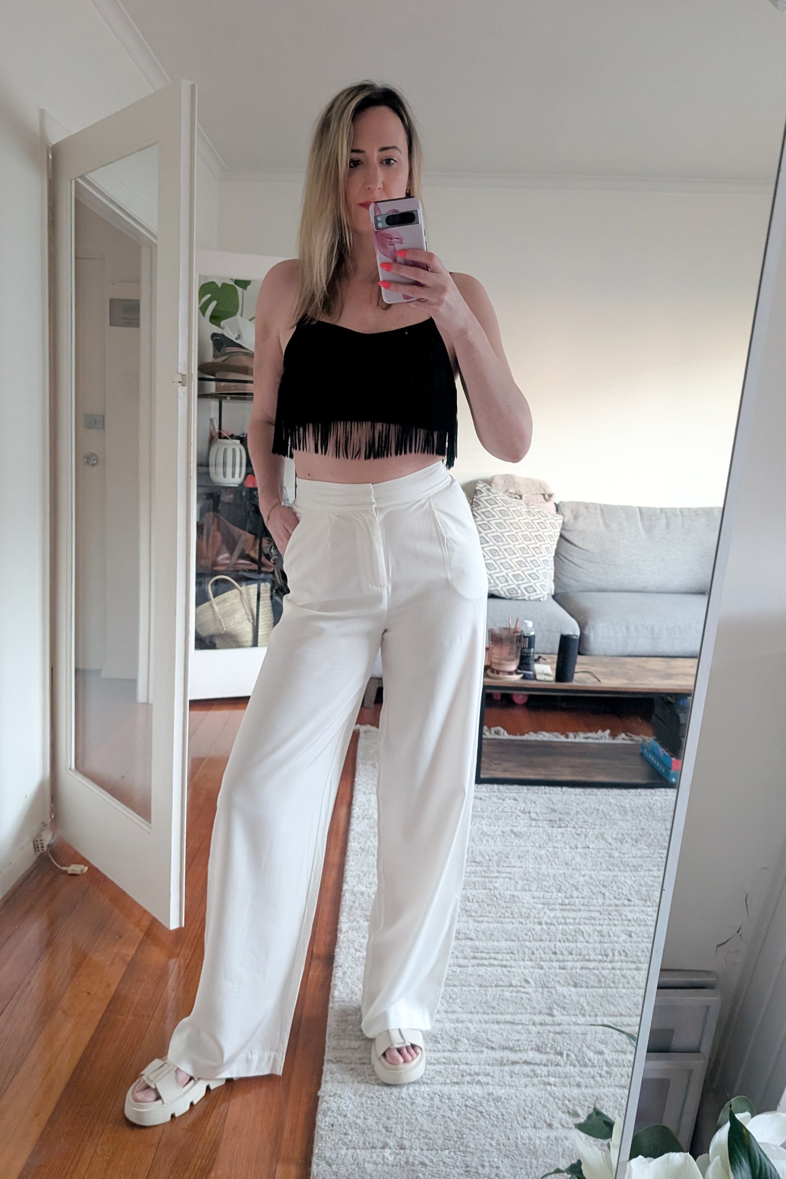 High Waisted Wide Leg Pants - White