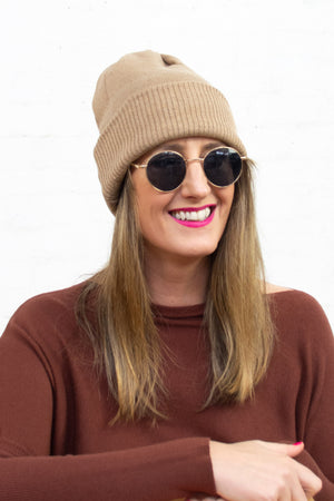 Mocha Skinny Ribbed Beanie