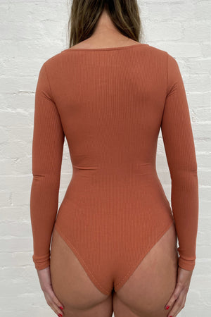Terracotta Long Sleeve Button Down Bodysuit