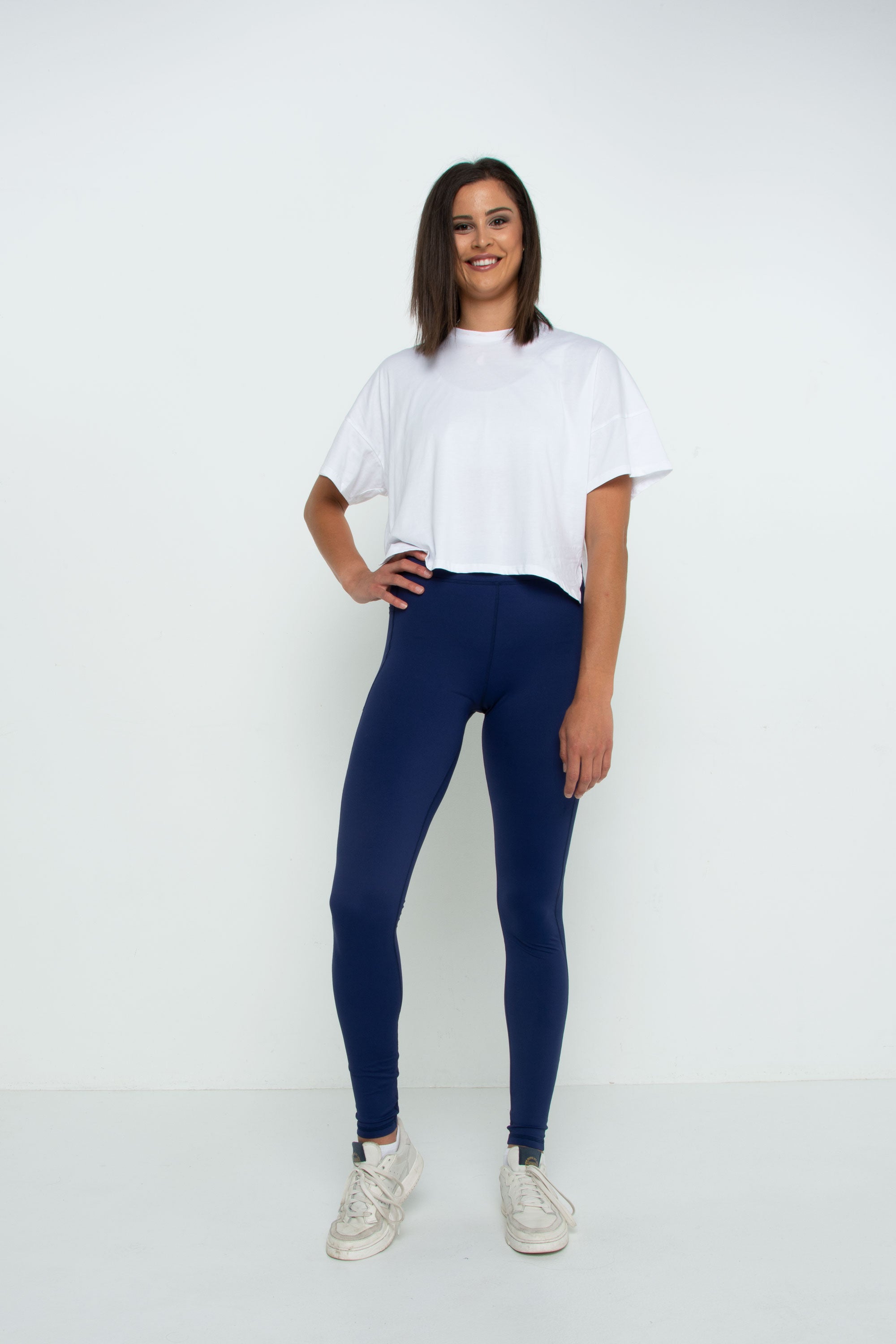 Extra Long Navy Stretch Leggings  Made For Tall Women - HEIGHT-OF-FASHION