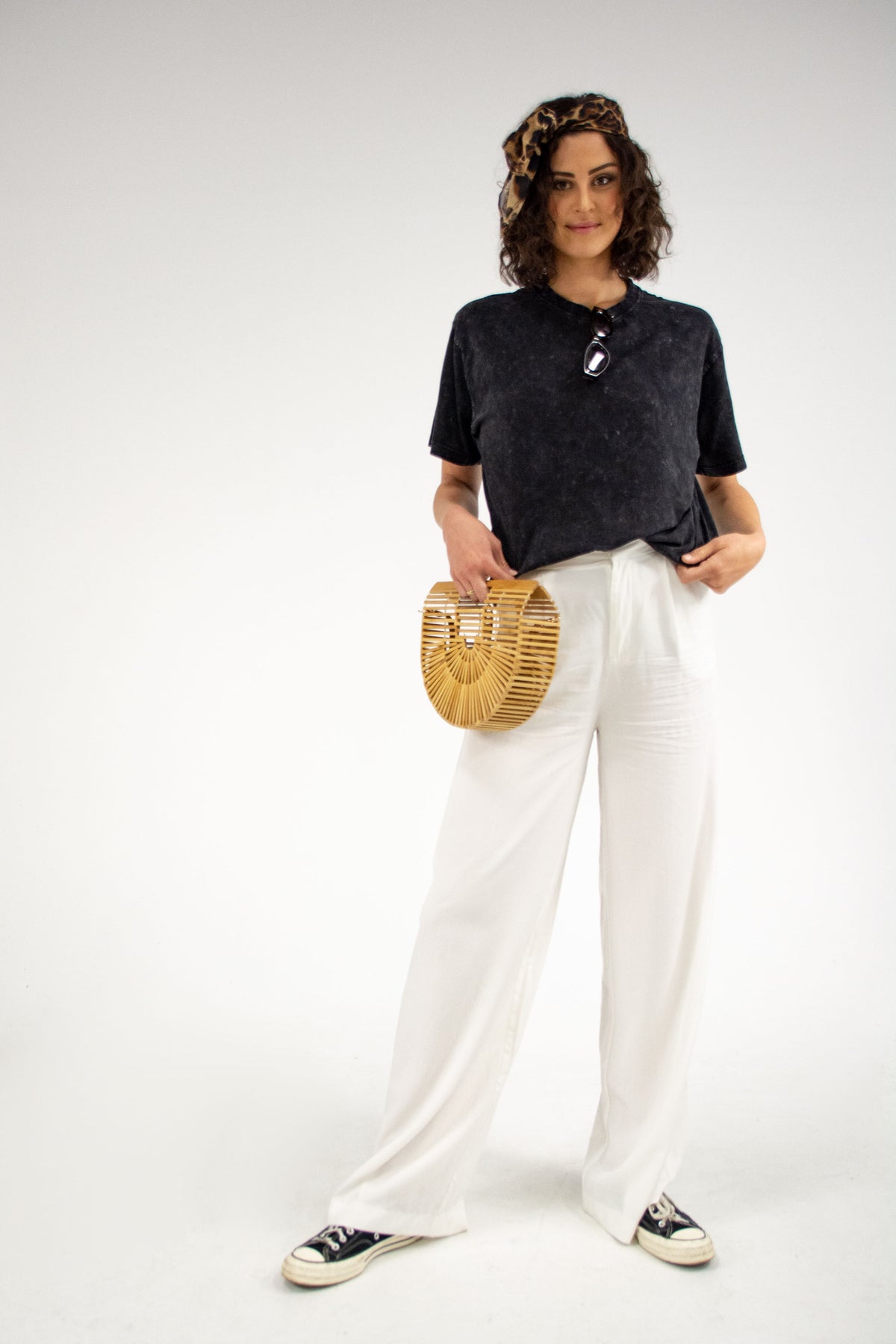 High Waisted Wide Leg Pants - White